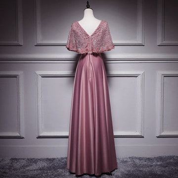 Simple A line Satin Pink Long Prom Dresses HZ1023